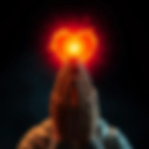 A pair of hands in prayer position with a glowing heart symbol above them, signifying hope and unity among people.