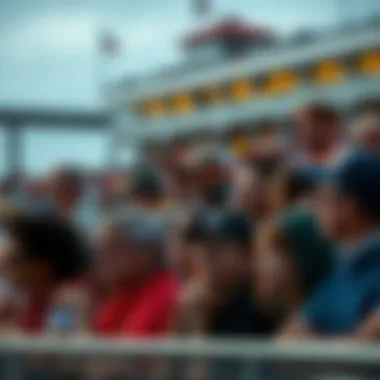 Preakness Race Crowd A crowd watches the Preakness race, showing a mix of excitement and indifference among attendees.