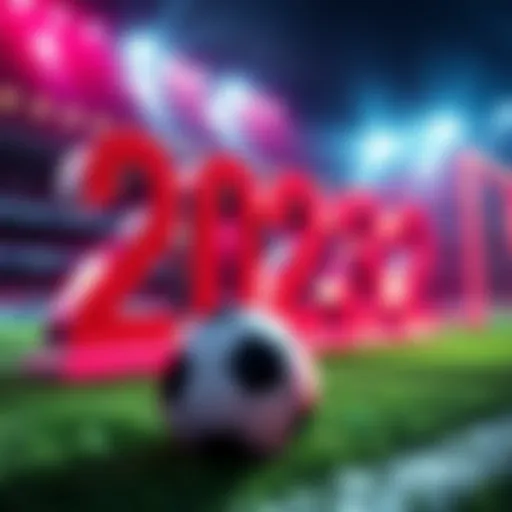A graphic showing high numbers representing the total betting amount in the Premier League for 2022, with soccer elements like a ball and goalposts