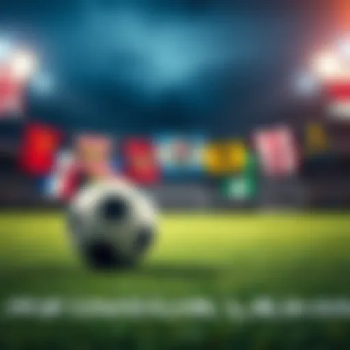 A soccer ball on a pitch with blurred team flags in the background, symbolizing the upcoming Premier League matches