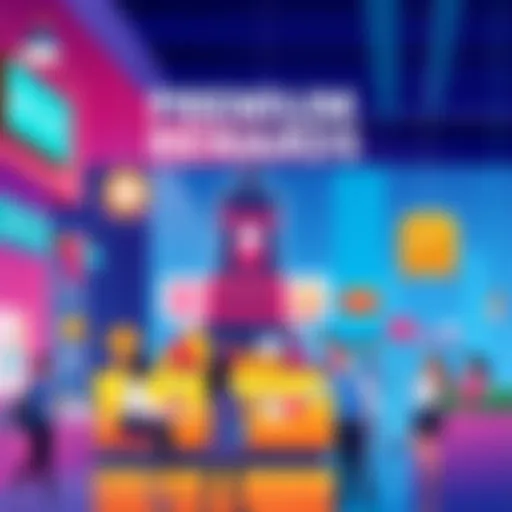 An illustration showing various premium rewards such as discounts, upgrades, and exclusive offers for people visiting establishments, with a vibrant background.