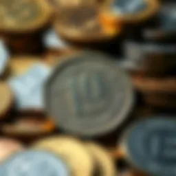 A close-up of coins showing a variety of denominations, with a focus on a 10-cent coin, symbolizing price changes in the market.