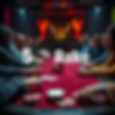 A group of people playing poker around a table with cards and chips, highlighting a 5% rake fee in a private game setting in the UK.