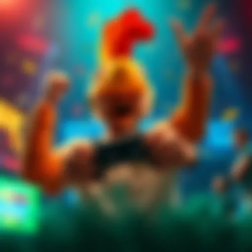 Player celebrating winning a prize in the mcluck game, looking excited and holding a gaming controller