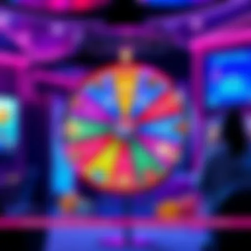 A colorful prize wheel spinning with various rewards, set in a chat environment, inviting participation for a bonus giveaway.