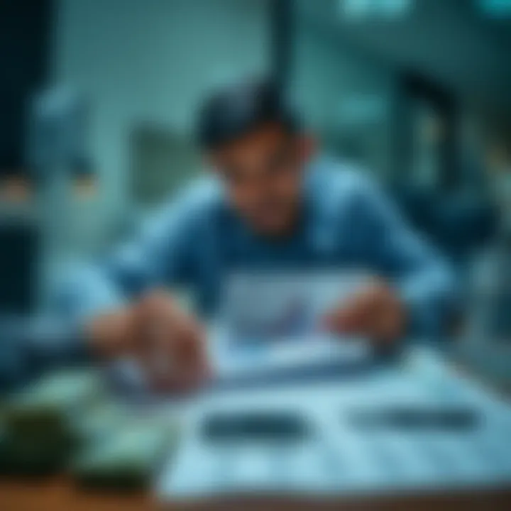 A person analyzing financial graphs and charts with money on the table