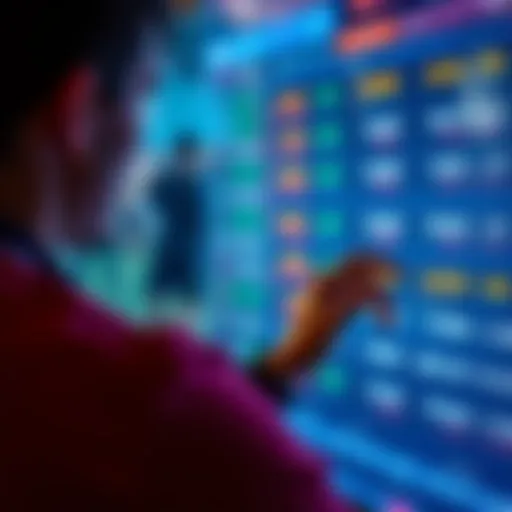 A person looking at betting odds on a digital screen, analyzing the potential for future bets.