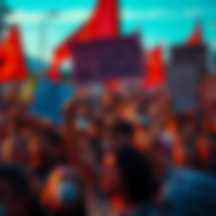 Crowd of angry people holding signs during a protest, expressing dissatisfaction with leaders