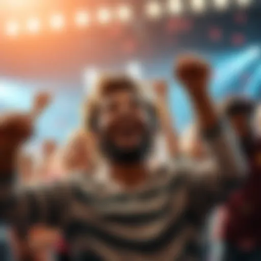 A person celebrating a significant achievement with a joyful expression and raised fists, surrounded by friends and family.