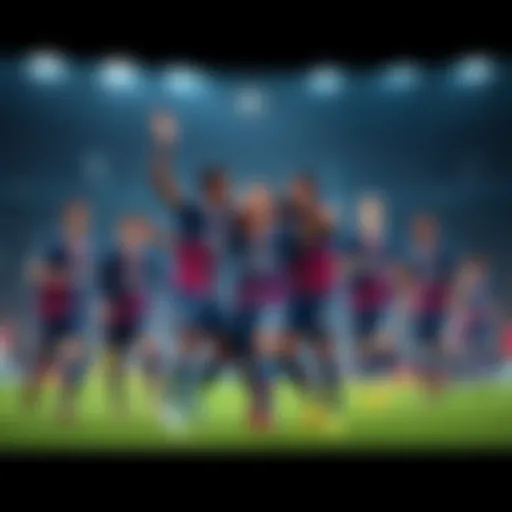 PSG players celebrating a goal against Arsenal during a match.