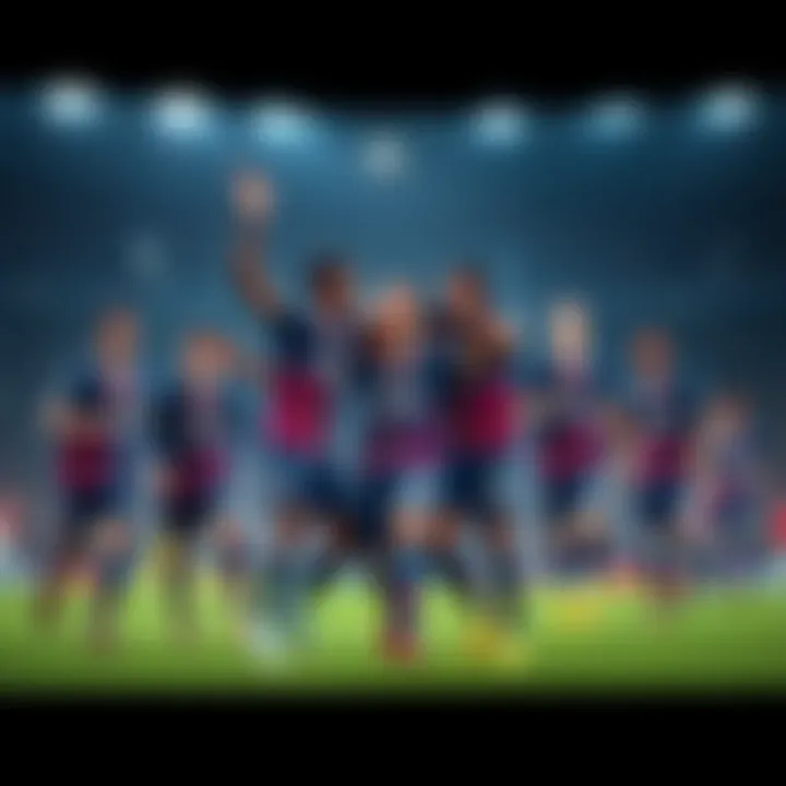 PSG players celebrating a goal against Arsenal during a match.