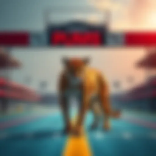 A Puma stands proudly at the starting gate of a racetrack, ready for the Haskell race, showcasing its determination and strength.