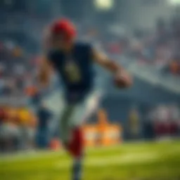 Quarterback Allen avoids passing the ball to Moore during a tense game play, showing frustration from fans in the background.