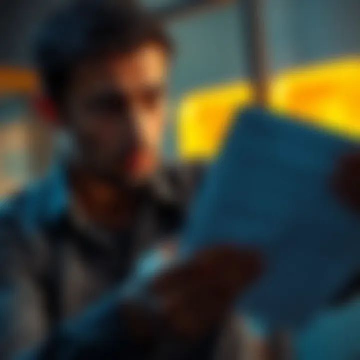 Questionable Situation A person looking concerned while examining a suspicious document. The scene suggests doubt and uncertainty.