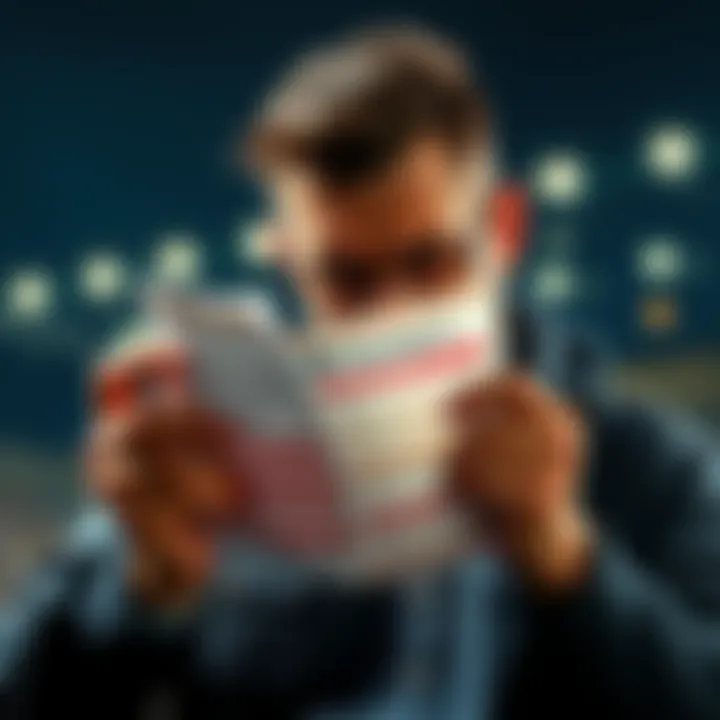 A frustrated bettor examining a betting slip with a diminished payout after a bet is canceled, looking concerned about fairness in the betting system.