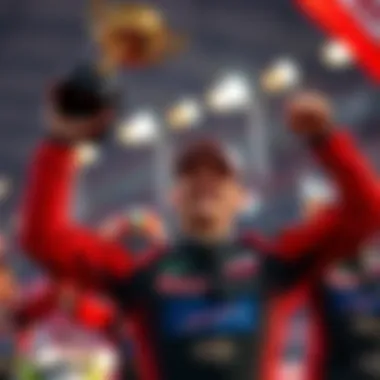 Race Winner Celebrating A competitor smiles and raises a trophy in victory after winning a circuit event, showcasing their skill and determination.