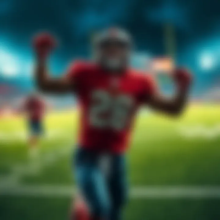 Rashid Shaheed in football uniform celebrating after scoring a touchdown on the field