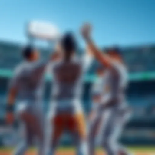 Rays baseball players celebrating after scoring 5 runs against the Blue Jays