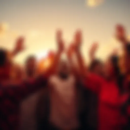 Reaching success together A diverse group of people celebrating a shared achievement, with smiles and high fives, symbolizing teamwork and new opportunities.