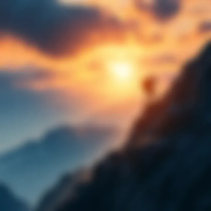 A person climbing a mountain to symbolize determination and achievement of goals.