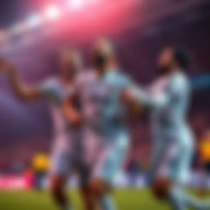 Real Madrid players celebrating after scoring, showing joy and excitement during a match