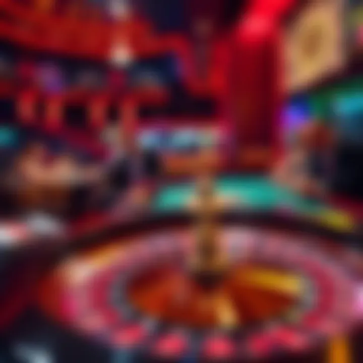 A table with a real roulette wheel and players placing their bets in a casino