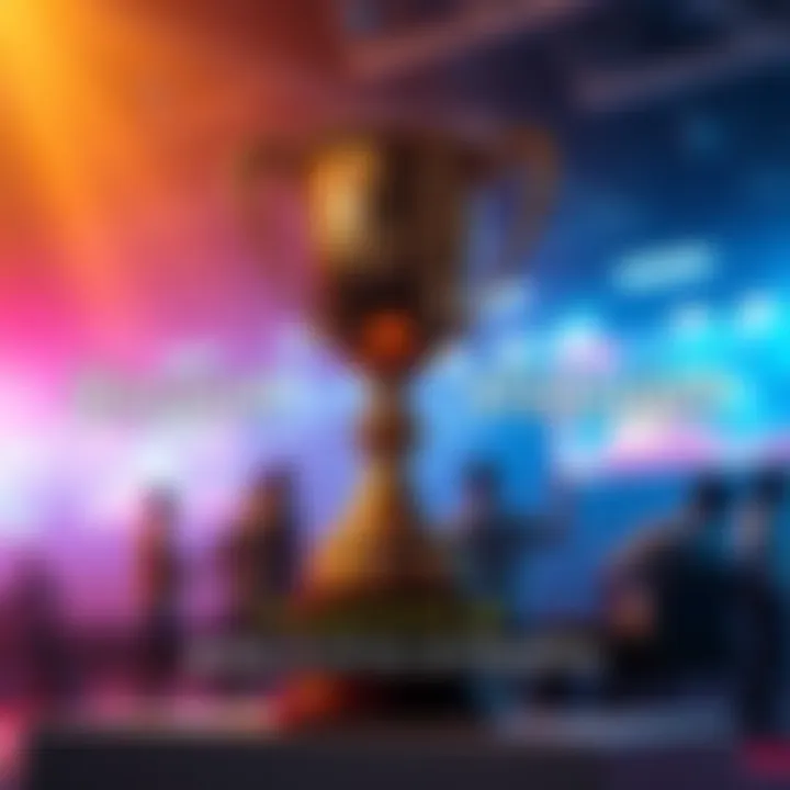 A trophy symbolizing recent victories and a background showing people discussing challenges faced.