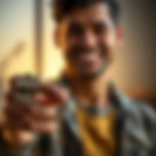 A person smiling while holding a house key, symbolizing financial recovery from gambling addiction.