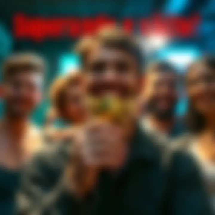 A person smiling and holding a small trophy, symbolizing two months of recovery from gambling addiction, surrounded by supportive friends