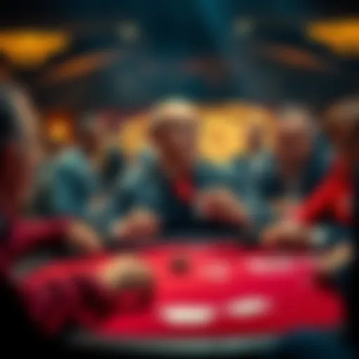 A historical depiction of Red Winn at a poker table with cards in hand, surrounded by other players, emphasizing his role in poker history.