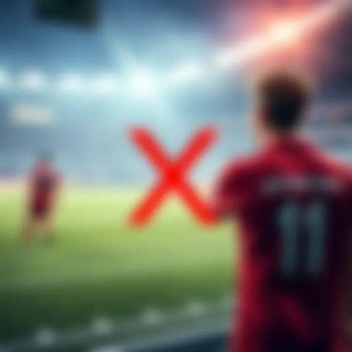 Jaxson Dart and Daniel Jones with a red X symbol next to their names during a football game, indicating a scoring error