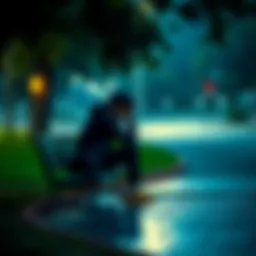 A person sitting on a park bench with a thoughtful expression, looking at the ground, symbolizing contemplation after a loss.
