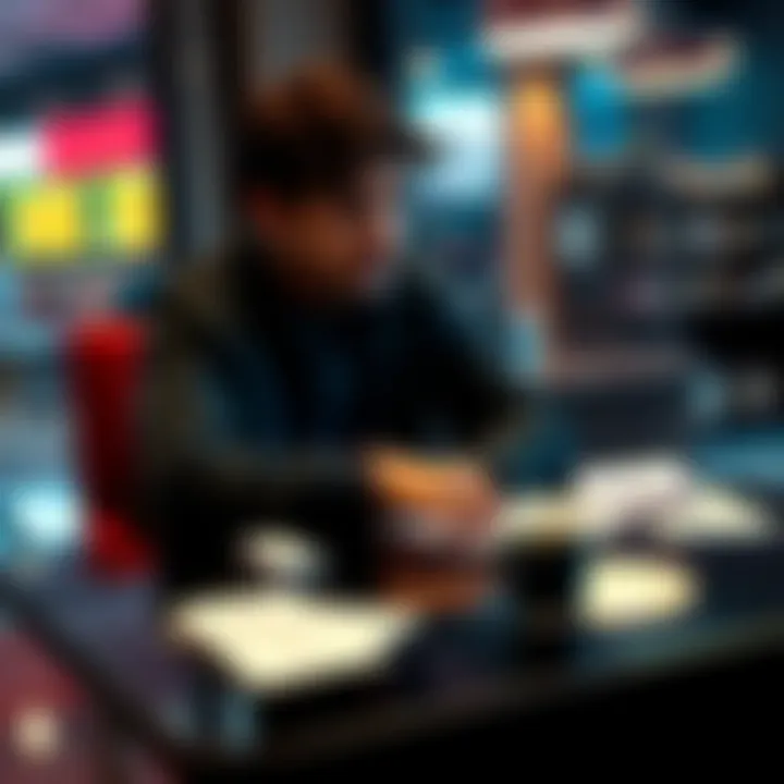 A person sitting at a table with betting slips and a coffee, thinking about their day without placing a usual bet, showing a mix of emotions.