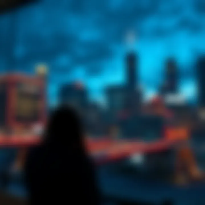 A person reflecting on the consequences of their game choices in Chicago, with a city skyline in the background.