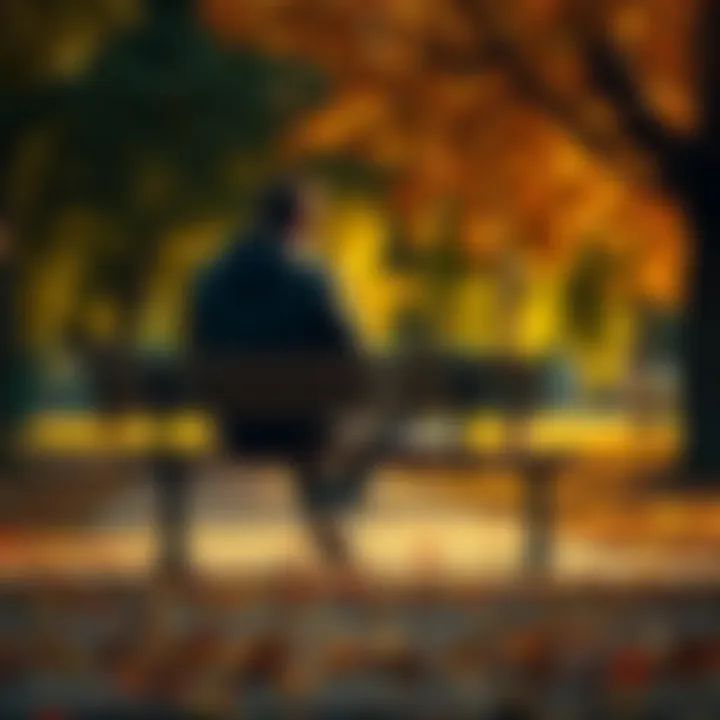 Reflection on a Difficult Year A person sitting alone on a park bench, looking thoughtful and contemplative, surrounded by autumn leaves, symbolizing reflection and challenges faced in life.