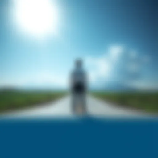 A person standing at a crossroads, contemplating different paths ahead under a bright sky.