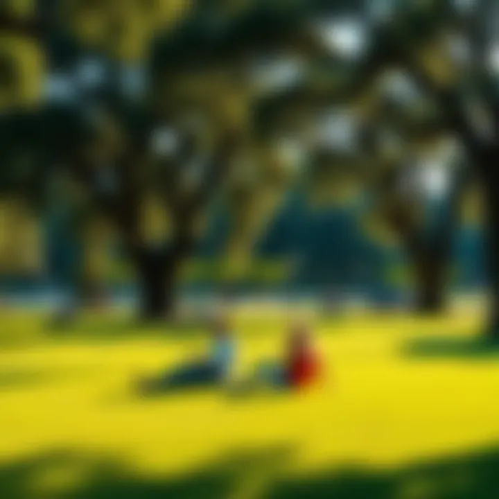 People enjoying leisure time in a sunny park, engaging in light activities for mental well-being