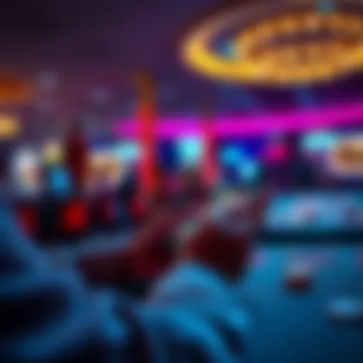 A person playing a mobile slot game on their smartphone, taking a break from craps at a casino table.