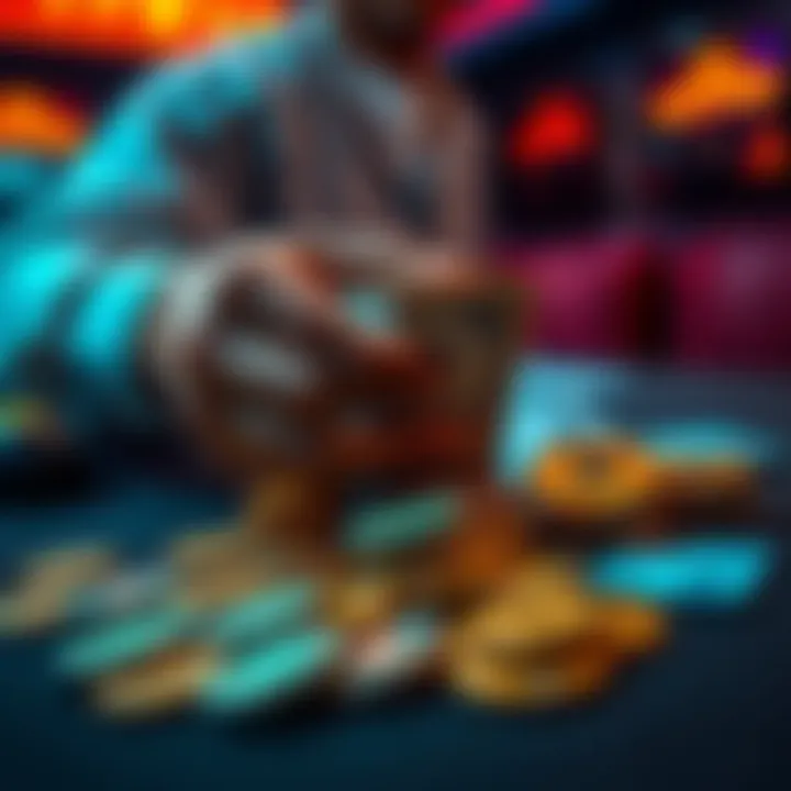 A person counting cash with gaming tokens on the table, showing the concept of withdrawing gains from reloads.