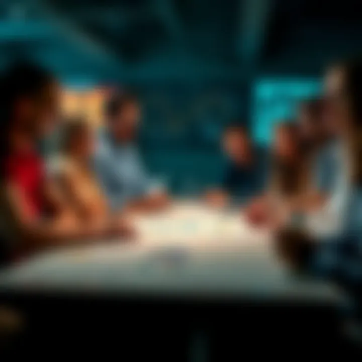 A group of people discussing the validity of popular ratings with charts and data on a table.