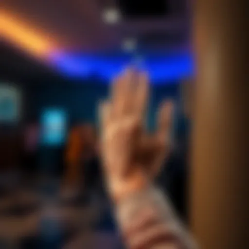 A person showing the respect gesture with their hand raised slightly, symbolizing acknowledgment and appreciation in a social setting.