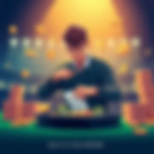 An illustration showing a person placing a bet with caution, surrounded by symbols of money and safety, emphasizing responsible gambling practices.