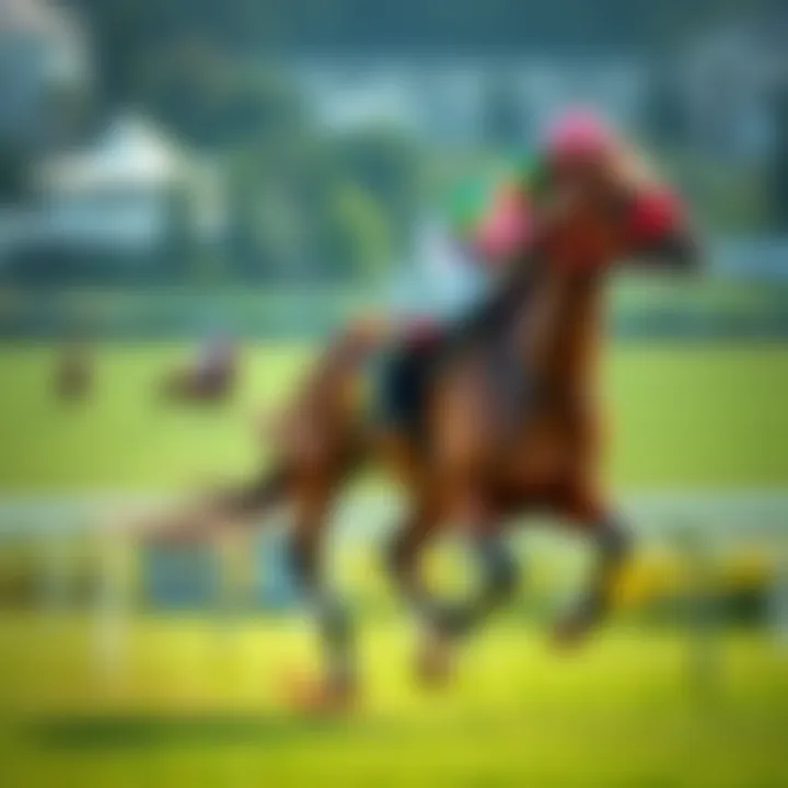 Jockey Rispoli riding a horse on turf during a race, showcasing skill and speed