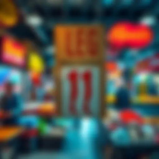 A promotional sign showing legs priced at eleven cents each, attracting attention in a bustling market environment.