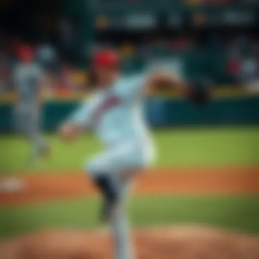 Pitcher Rodón in action on the mound, focusing on his throwing technique while surrounded by a baseball field