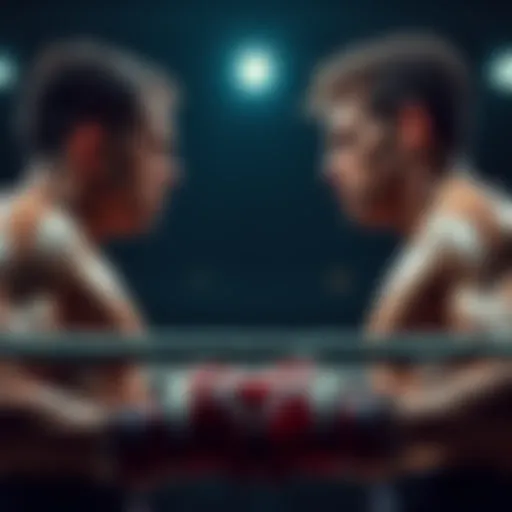 Rolly and Ryan face off in a boxing ring, showcasing determination and readiness for the fight.