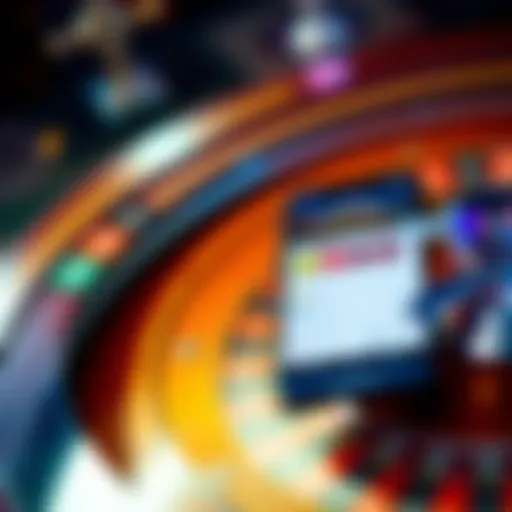 A close-up of a roulette wheel with a smartphone displaying the Roulette Assistant app, showing recent spin results and options for placing bets.