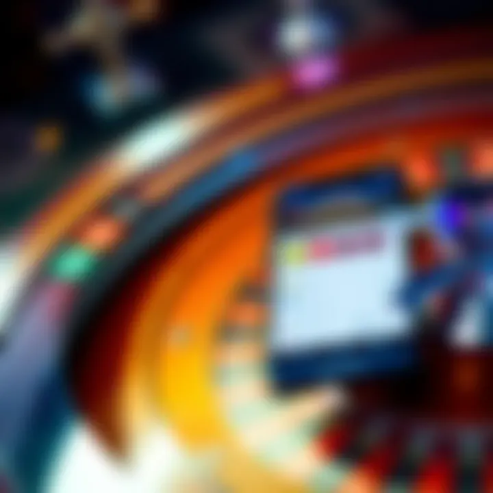 A close-up of a roulette wheel with a smartphone displaying the Roulette Assistant app, showing recent spin results and options for placing bets.