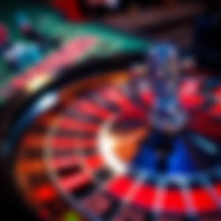 A roulette table with red and black numbers highlighted, showing chips placed on 17 different spots