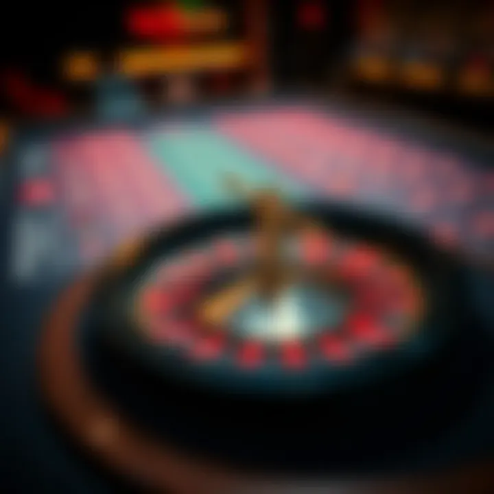 A roulette table displaying a spinning wheel and colorful betting layout